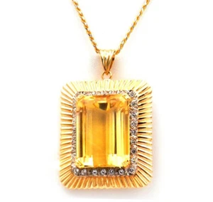75,67ct Citrine Pendant Gorgeous IN 750 Gold An 750 Bicolour Chain 70 CM Long - Picture 1 of 8