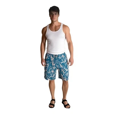 Ted Baker Teal & White Tropical Print Swim Trunks w/liner Size 33- 8" Luxury  - Image 1 of 4