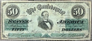 1861 $50 T 16 Confederate Paper Money, Very Nice Quality Note - Picture 1 of 5