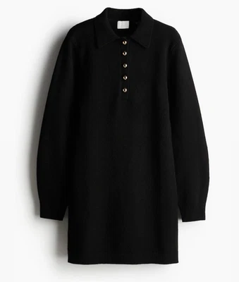 Mini Vestido Suéter H&M Nuevo con Etiquetas Pequeño Negro Punto Fino Cuello Manga Larga Foto 1 de 4