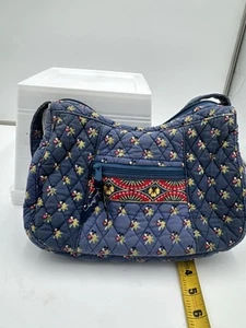 Vera Bradley Purse Emily Hobo Style Blue Floral Quilted Pattern Shoulder Bag - Picture 1 of 10