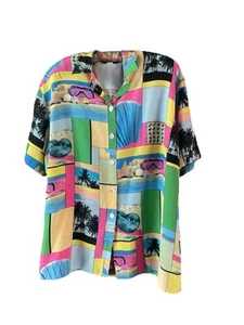 SIZE 22 VINTAGE MULTICOLOURED SHORT SLEEVE BLOUSE - Picture 1 of 4