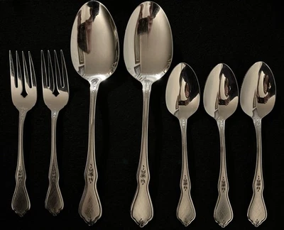 Oneida MORNING BLOSSOM - Juego de 2 cucharas para servir, 2 tenedores para ensaladas y 3 cucharaditas Foto 1 de 3