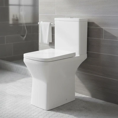 ASRA Comfort Height Rimless Close Coupled Toilet Square Design Soft Close Seat