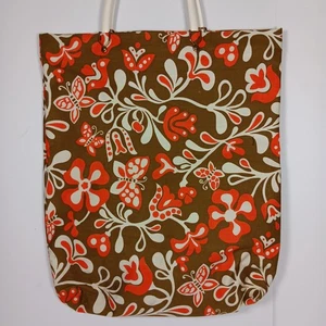 Vintage 60s 70s Shopping Tote Bag Vinyl Canvas Boho Hippie Flower Power 18” - Picture 1 of 24