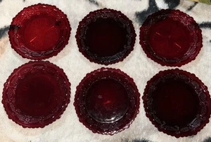 Set of 6 Vintage Avon 1876 Cape Cod Ruby Red Glass Salad Dessert Plate 7.25 In - Picture 1 of 7