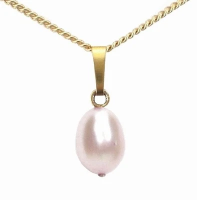 Rosa Süßwasserperle Anhänger Wählbar: Massiv Gelb-Gold 333 Gold / 585 Gold (04 - Bild 1 von 2