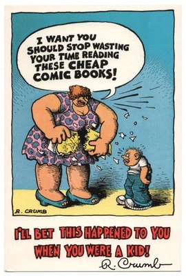 Robert Crumb, R Crumb / Comic-Destroying Mother signed postcard 1991 - Image 1 of 2