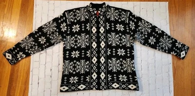 SKYR Women’s L Wool Angora Nordic Fair Isle Zipper Cardigan Sweater Black White - Image 1 of 4