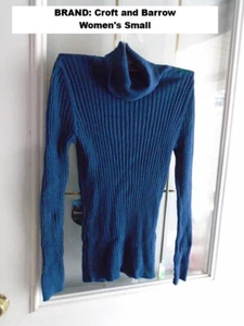 CROFT AND BARROW Women's Small Cable Knit Turtleneck Sweater BLUE - Picture 1 of 1