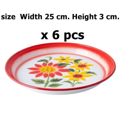 Vintage Enamel Tray Rimmed Food Flower Pattern coated Thai Tradition 25 cm.x 6 - Image 1 of 4