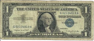 1957A 1$ Silver Certificate - Blue Seal, Motto - ERS/CDD G02134819A - #13493 - Picture 1 of 2