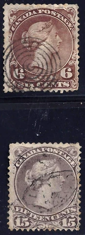 CANADA 1869 SIX & FIFTEEN CENT Sc 27 29 COUPLE SHORT PERFS NEAT LIGHT CANCELS CV Cover