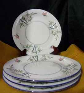 Vintage [LOT OF 4]  ASIAN EMBOSSED Butterfly/ Bamboo  9" LUNCHEON/SALAD PLATES - Picture 1 of 11