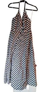 Vintage Cotton Dress S/M Black & White Stripe Full Circle Fit & Flare Lined - Picture 1 of 9