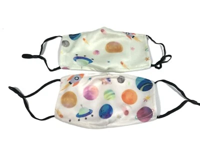 Kids Cotton Face Mask Set Adjustable Outer Space Galaxy Rocketship Spaceship USA - Image 1 of 4