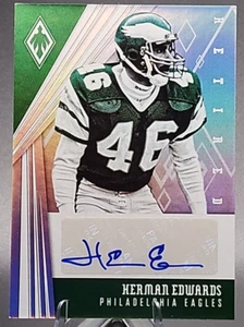Herman Edwards /50 2019 Panini Phoenix Auto Green Holo Philadelphia Eagles SSP - Picture 1 of 2