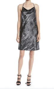 Women's Gray Halston Heritage Metallic Gunmetal Drape Back Slip Dress sz 2 - Picture 1 of 2