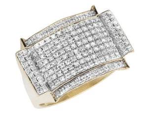 10K Yellow Gold Mens Real Diamonds Statement Wedding Engagement Ring 0.75ct 15MM - Picture 1 of 5