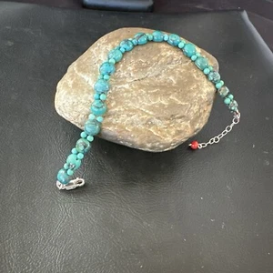 Womens Blue Turquoise Bead Southwestern Sterling Silver Link Bracelet 8" 17230 - Picture 1 of 12