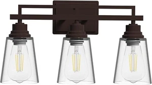 New Oil Rubbed Bronze ORB 3-Light Vanity Bathroom Wall Light Fixture Clear Glass - Picture 1 of 7