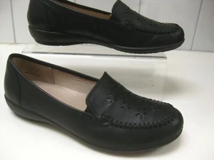 HOTTER SHOES comfort loafers black leather JAZZ UK 4 37 low slip on deck boat - Picture 1 of 10