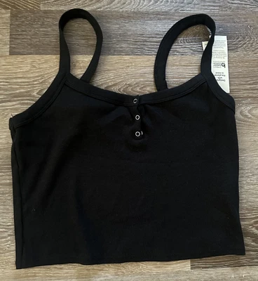 Camiseta sin mangas Henley recortada No Boundaries elástica negra para mujer grande 12-14 Foto 1 de 4