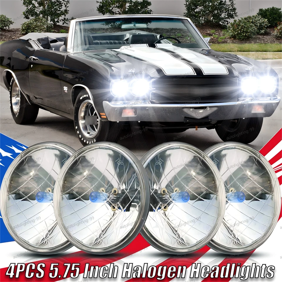 4PCS 5.75" 5-3/4" Headlights Hi/Lo Beam for Chevy Chevelle 1964-1970 6000k - Image 1 of 4