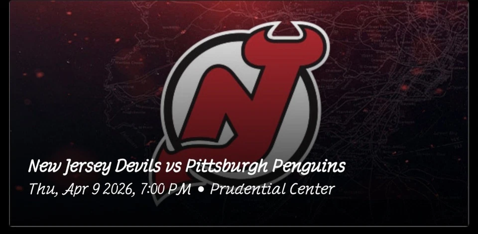 2 NJ Devils Vs Pittsburgh Penguins Tickets  4/9/26 Sec 132 Row 1 - Image 1 of 1