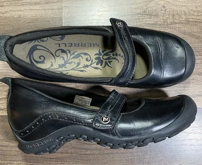 Merrell Plaza Bandeau Mary Jane Sz 6.5 Black Leather Slip Ons - Has Flaws - Image 1 of 4