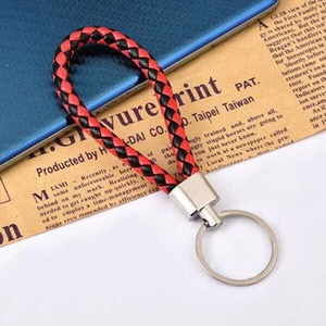 Braided Faux Leather Strap Keyring Keychain Car Key Chain Ring Fob - Picture 1 of 3