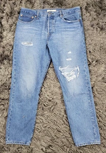 Levis Wedgie Jeans Womens 32 Blue Distressed Premium High Rise Straight Denim - Picture 1 of 23