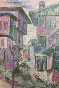 1985 Pastel painting fauvist cityscape signed - Picture 1 of 11