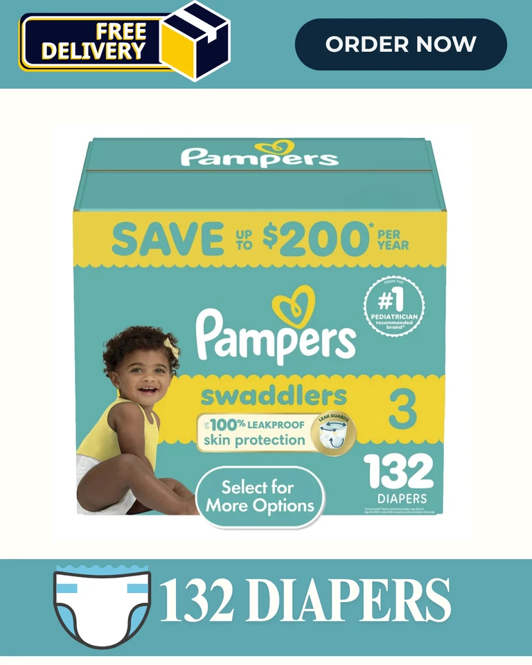 Pampers Swaddlers Baby Diapers Size 3, 132 Count - Image 1 of 1