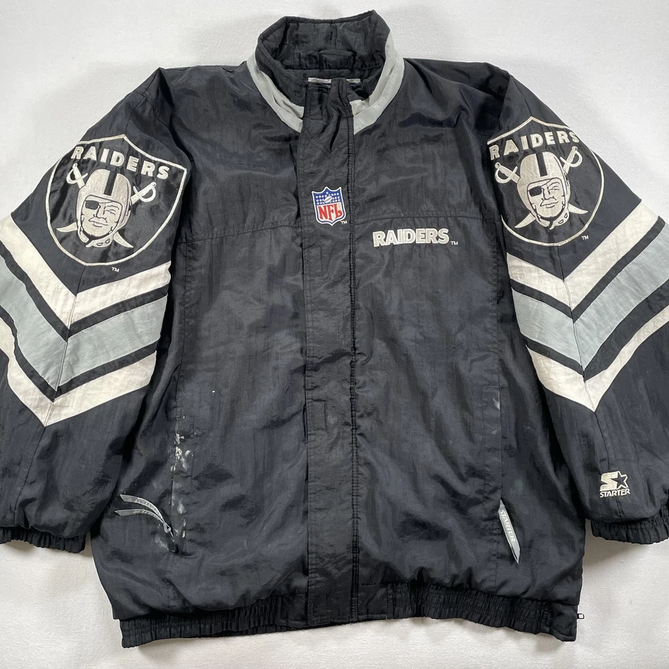 Jaqueta Oakland Raiders Masculina Vintage GG Preta NFL Football Pro Line Starter Anos 90 - Imagem 1 de 4