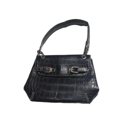 Tommy Hilfiger Bolso Cartera Cocodrilo Repujado Negro Asa Superior Diseñador Cartera Foto 1 de 4