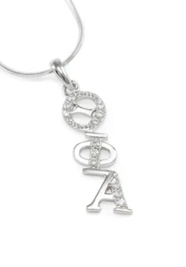 Theta Phi Alpha sterling silver diagonal pendant with simulated diamonds - Picture 1 of 2