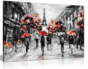 Modern Schwarz Weiß Rot Paris Eiffelturm Leinwand Wandbild Bild Druck - Bild 1 von 5