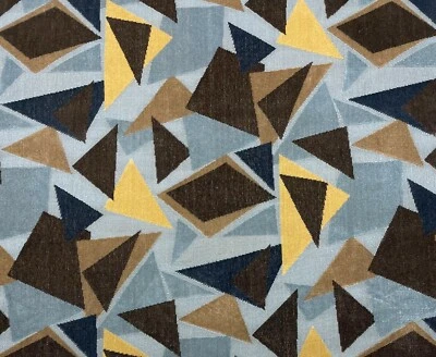CLARENCE HOUSE MURANO BLUE BROWN GEO MODERN LINEN VELVET FABRIC BY YARD 50"W - Image 1 of 4