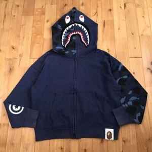 BAPE Giant shark full zip hoodie Blue camo A Bathing Ape Size M 2504TY - Picture 1 of 10