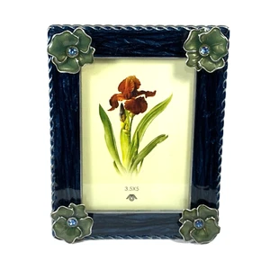 Blue Metal Picture Frame 3D Flowers Photo Portrait or Landscape Pic Size 3.5x5" - Picture 1 of 20