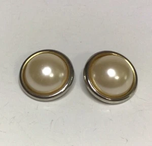 Pendientes de clip de perlas de imitación cabujón redondo tono plata tono dorado 1 pulgada de colección - Imagen 1 de 13