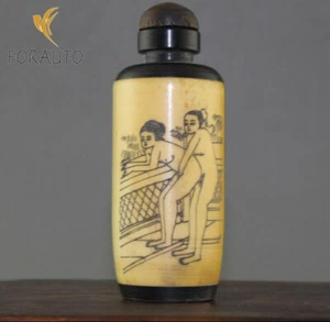 Seltene chinesische handgeschnitzte Schnupftabakflasche Mann Frau / Rinder - Bild 1 von 7
