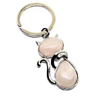 Porte-clés chat en quartz rose, grande pierre précieuse en cristal, pierre...