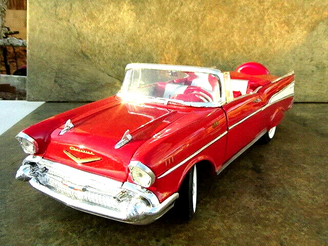 ERTL**  1957 Rare CHROME FINS CHEVY BELAIR CONVT~Matador Red & Silver Int 1:18 - Image 1 of 4