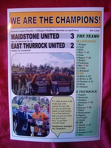 Maidstone United 3 East Thurrock 2 - Maidstone champions - 2015 - souvenir print - Picture 1 of 1