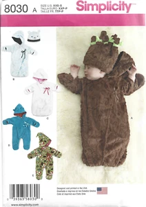 Simplicity Pattern #8030-Babies Fleece Buntings and Hat in Sizes S-M-L - Picture 1 of 1