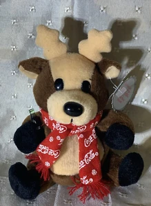 Coca Cola Bean Bag Plush Reindeer in Coca Cola Snowflake Scarf 1998 Style 0142 - Picture 1 of 10