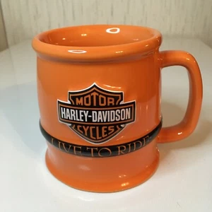 Harley Davidson geprägter Kaffeebecher "Live to Ride" orange Keramik - Bild 1 von 8