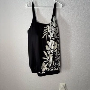 Lane Bryant No-Wire Blouson Tankini Top Schwarz Blumen Integrierter BH Schwimmen Gr. 28 - Bild 1 von 8